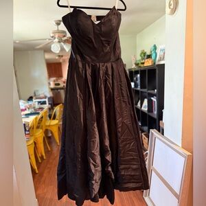 Black asymmetrical strapless corset back prom dress